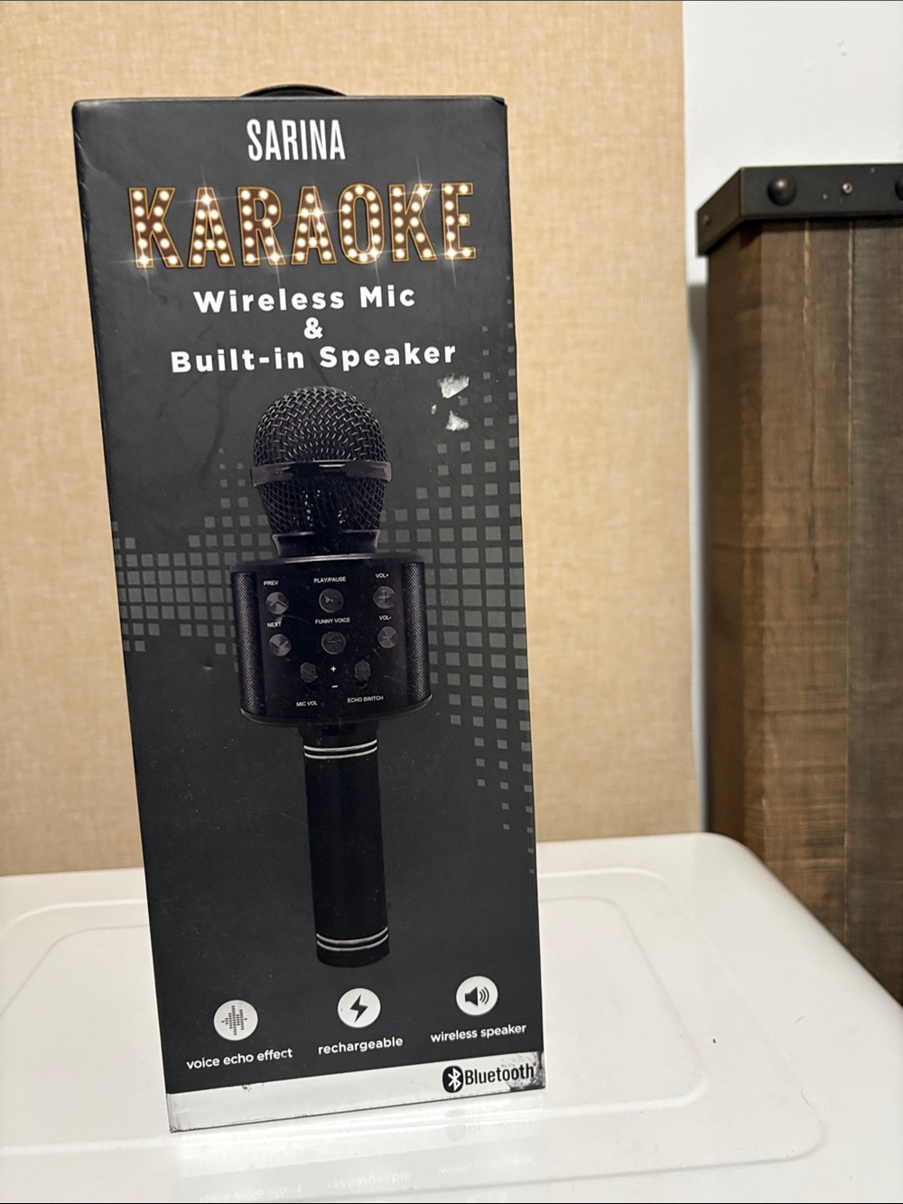 Sarina Black Wireless Karaoke Microphone with Built-In Speaker